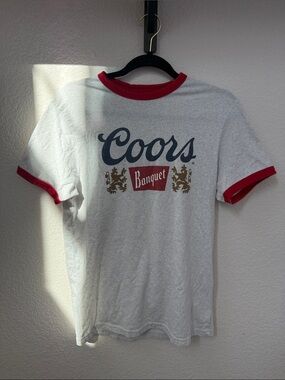 Coors Banquet Men's White Ringer Tee with Red Trim- Size S